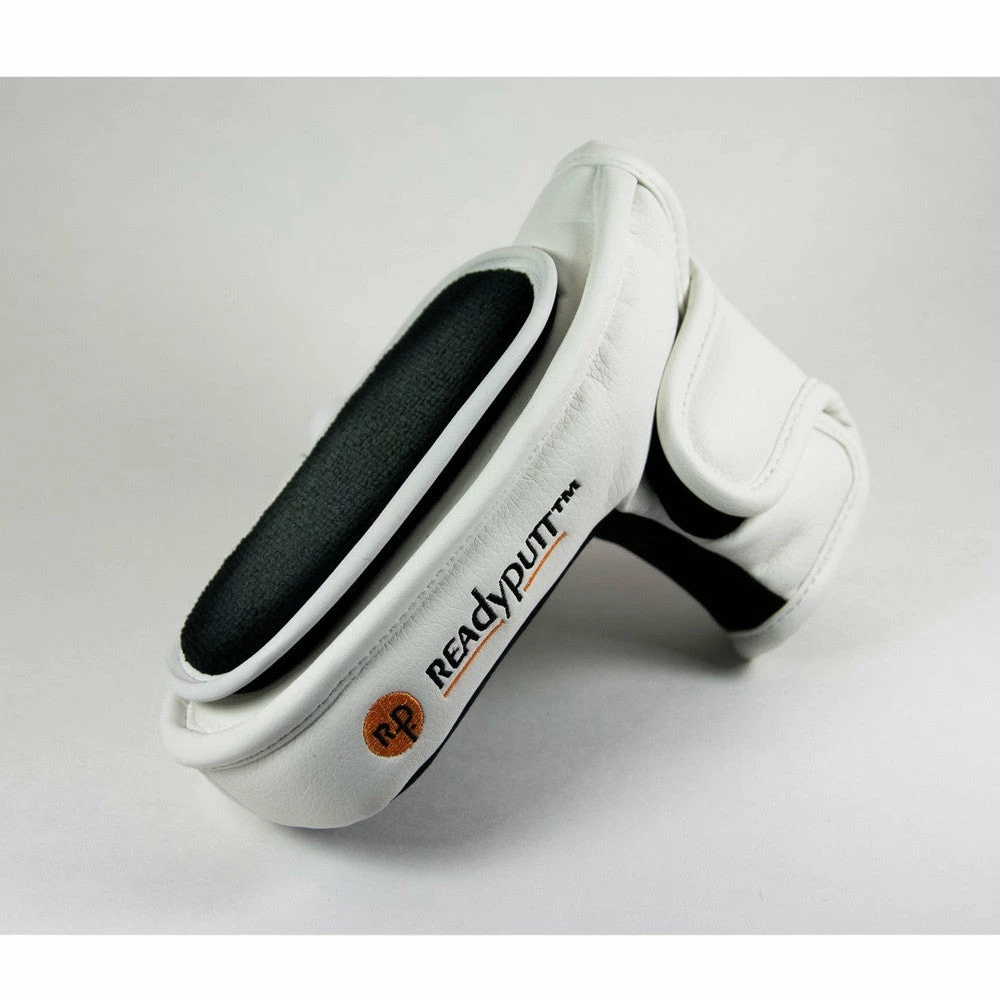 ReadyPutt Blade Mid-Mallet Putter Head Cover With Ball Cleaner - White