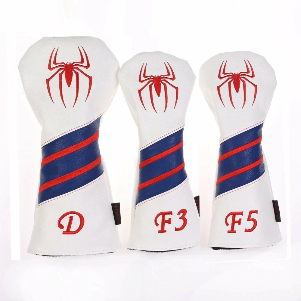 HNM Golf Volf Golf Red White Blue Leather Spider Headcovers