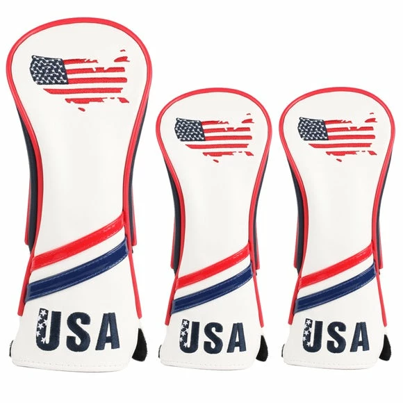 HNM Golf Volf Golf Red White Blue Leather USA Headcovers