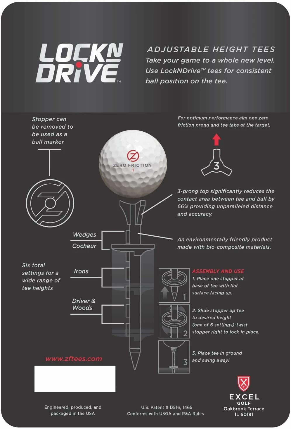 CaddiesShack Zero Friction Lock N Drive 3-Prong Golf Tees (3-1/4 Inch, White, Pack Of 18) - Image 2