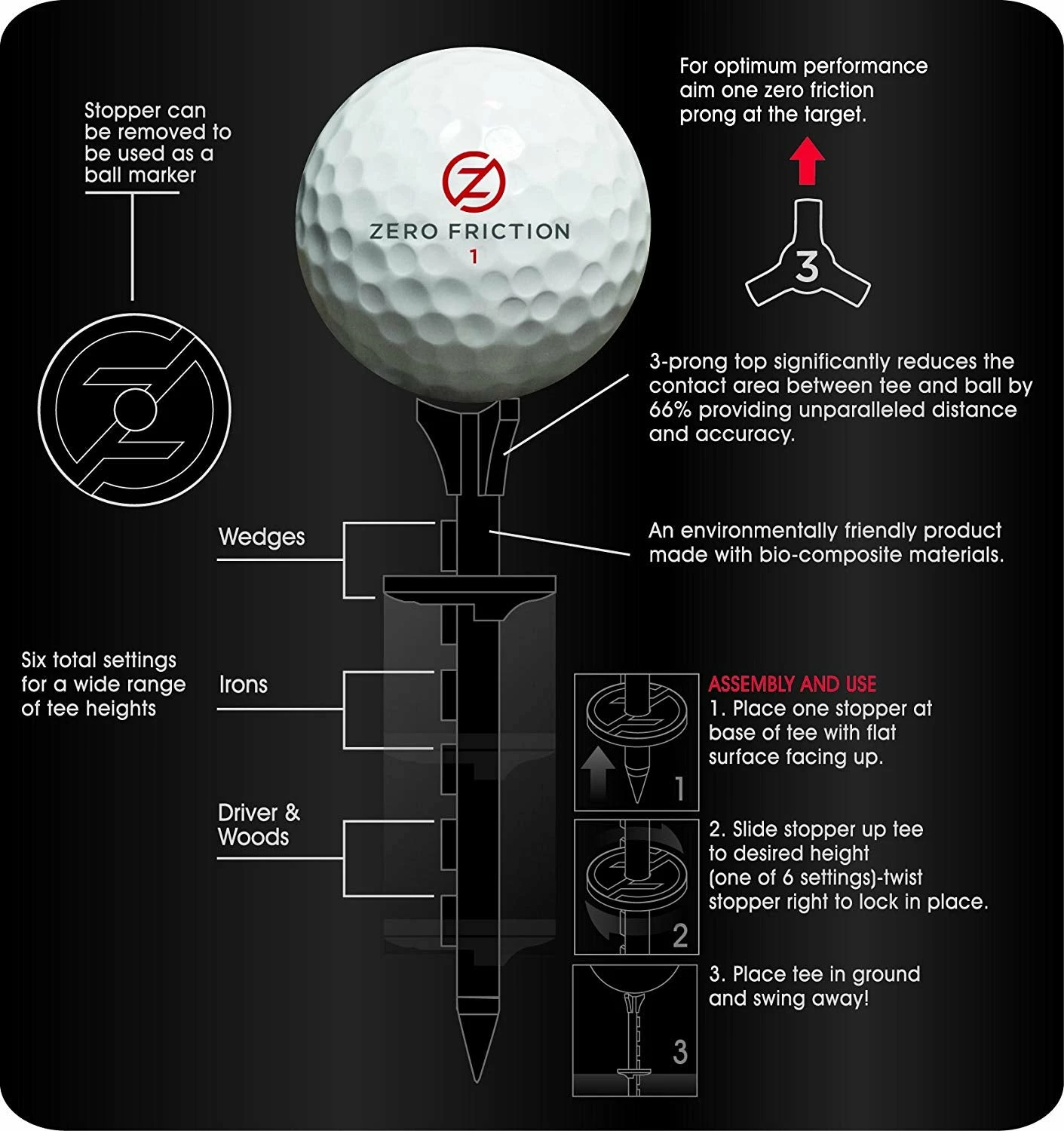 CaddiesShack Zero Friction Lock N Drive 3-Prong Golf Tees (3-1/4 Inch, White, Pack Of 18) - Image 3